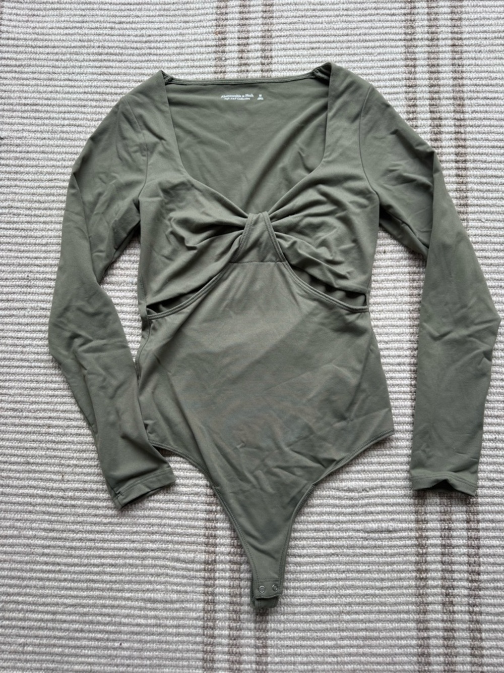 Abercrombie & Fitch Olive Twist-Front Long-Sleeve Bodysuit